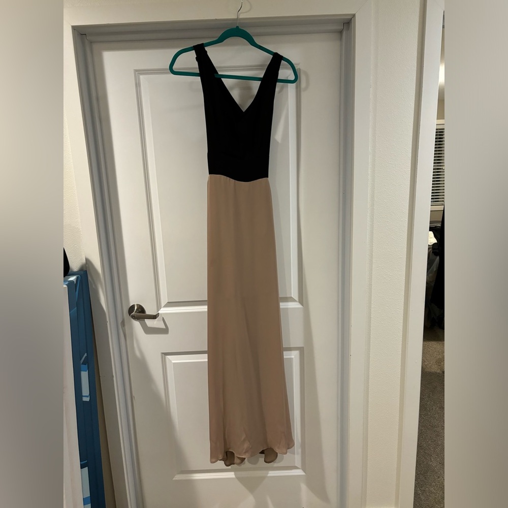 black/beige floor length gown